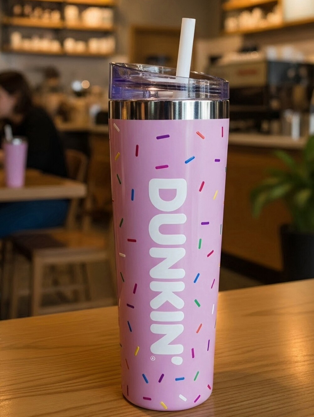 Dunkin' (2024) 24oz Pink Sprinkles Travel Tumbler w/Straw.